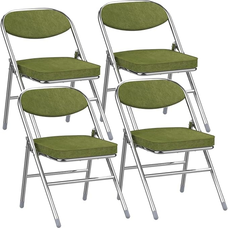 Lvhecforhm Folding Chairs with Backrest, Set of 4 Dining Room Chairs, Kitchen Chairs with Metal Legs, Dining Room Chair, Living Room Chair, Folding Chairs Green, Lounge Chair, Upholstered Chair
