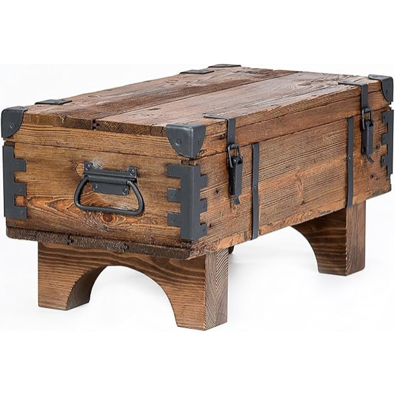 Old Chest Table, Shabby Chic Wooded Side Table, 37 cm Height x 38.5 cm Depth x 77 cm Width