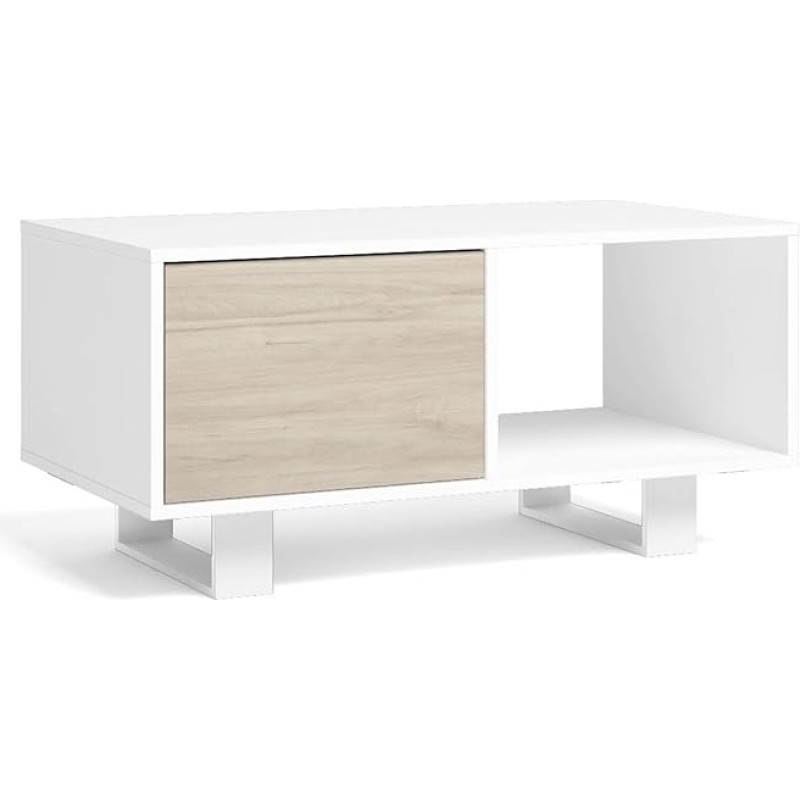 Skraut Home MESAWINDBLROTALB02 Coffee Table for Living Room, Oak, White Oak, 92 x 50 x 45 cm