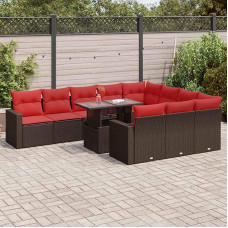 Rantry 11-TLG. Garten-Sofagarnitur mit Kissen Grau Poly Rattan Akazie Gartenlounge Model3326395