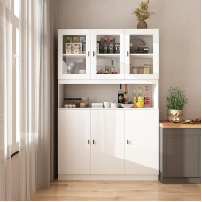 Caldion Kitchen Cabinet with 6 Doors, Kitchen Buffet Kitchen Cabinets with Worktop, Buffet Cabinet with Adjustable Shelves for Dining Room, Kitchen, White, 120 x 30 x 180 cm