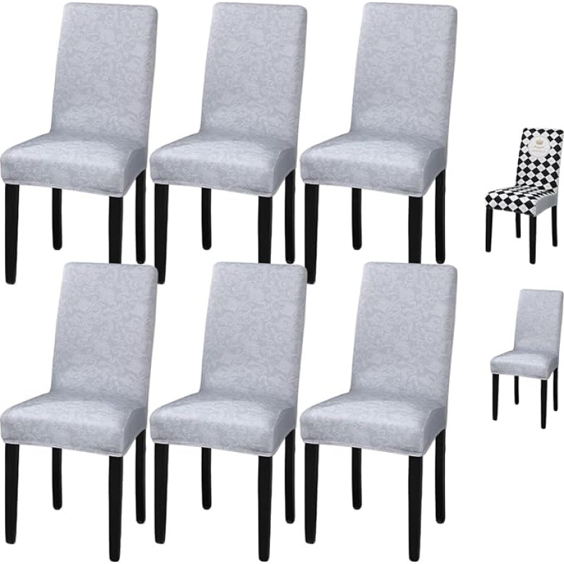 ouxei Chair Covers with Checkerboard Pattern, Parsons, 1/2/4/6 Set, Two-Tone, Patchwork, Elastic Protective Covers for Kitchen and Hotel (Grey, 6 Pieces)