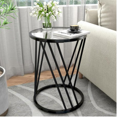 Alihdrna Runder Beistelltisch, moderner Beistelltisch für Wohnzimmer, Büro, kleine Räume, Glas schwarzer Beistelltisch mit Metallrahmen, Nachttisch für Schlafzimmer, Nachttisch, einfache Montage