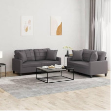 Brokky 2-TLG. Sofagarnitur mit Kissen Sofa Wohnzimmer Sitzgruppe Wohnzimmer Sofa Set Sofas FüR Wohnzimmer Grau Kunstlederer / 3201370