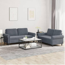 Brokky 2-TLG. Sofagarnitur mit Kissen Sofa Wohnzimmer Sitzgruppe Wohnzimmer Sofa Set Sofas FüR Wohnzimmer Dunkelgrau Samt / 3202211