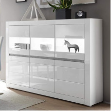 Lomadox Display Cabinet Highboard in White High Gloss with LED Width: 164 cm