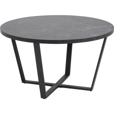 AC Design Furniture Albert Round Coffee Table, Living Room Table, Round Coffee Table for Living Room, Easy to Assemble, Table with Black Marble Look and Metal Frame, Diameter 77 x Height 44 cm, Pack