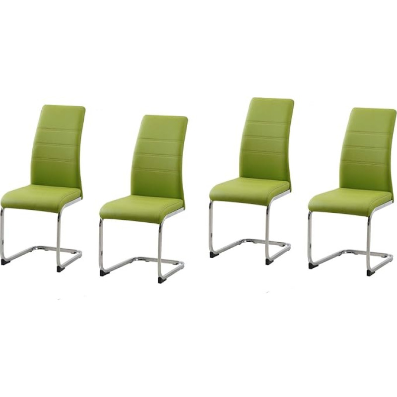 HTI-Line SallyC Cantilever Dining Room Chairs PU Green Faux Leather Set of 4