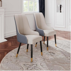 POVISON Mid-Century Dining Room Chairs, Faux Leather Dining Room Chair, Solid Wood Legs, Dense Sponge, Partial Assembly, Grey (Set of 2)