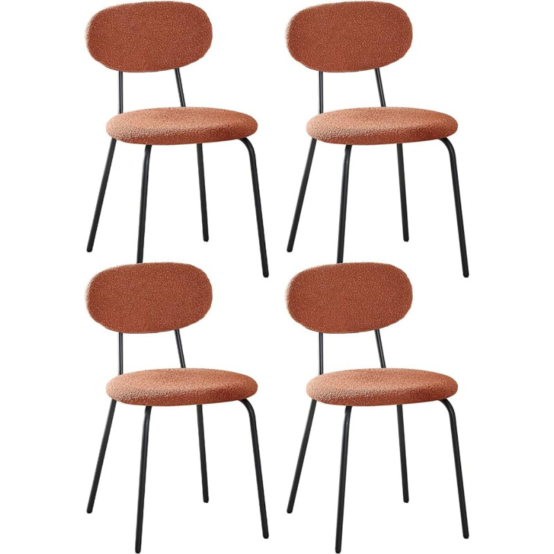ANVOFONG Dining Room Chairs, Set of 4, Teddy Fabric Kitchen Chairs, Stacking Lounge Chairs, Suitable for Dining Room, Kitchen, Bedroom, Reception Room, Reddish Brown