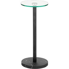 mDesign Glass Top Small Modern Round Metal Side Table Bedside Table Furniture for Living Room Dorm Home Office Bedroom 9 Inch Round Clear/Matte Black Marble Base