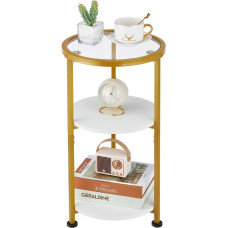 ZEXVIDA Runder Beistelltisch, 3 Etagen Glas Beistelltisch mit Metallrahmen, Gold Couchtisch mit modernem Stil für Wohnzimmer, Balkon, Schlafzimmer (Weißgold)