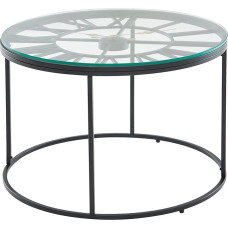 FineBuy Coffee Table Glass Metal 60 x 60 x 43 cm Sofa Table with Decorative Clock, Design Living Room Table Round, Small Coffee Table, Modern, Side Table, Placement Table Living Room