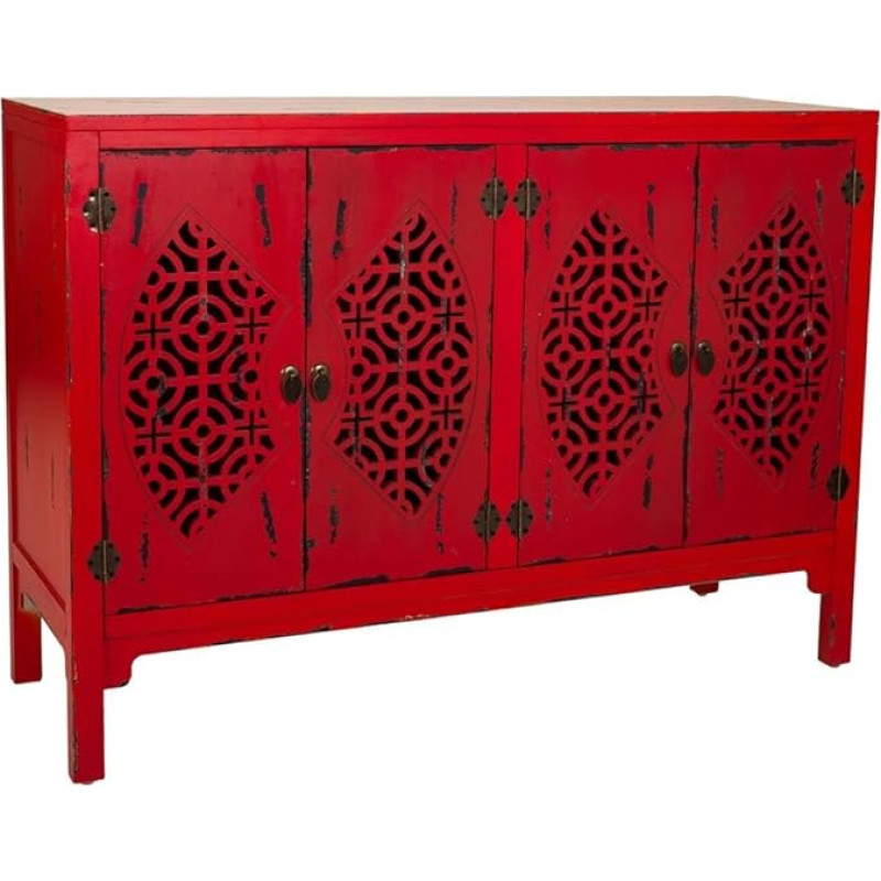WANDERLUST DECO Aparador de Madera Rojo 120x40x86,5