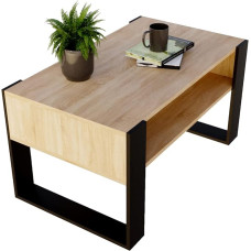 Karo 0012 Rectangular Coffee Table Wooden Modern Tea Table 95 x 53.6 45 cm Solid and Stable (Bardolino Oak/Black)