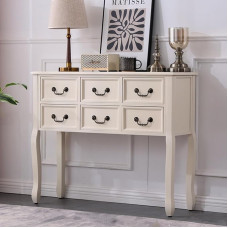 Yclty Farmhouse Console Table, Sofa Table with Drawers, Solid Wood Entryway, Foyer Table with Large Storage Space for Hallway/Living Room (Color : Ivory White, Size : L:100cm)