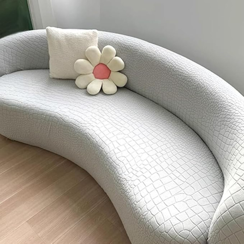 JHOMHF Stretch Sofa Cover Semicircular Curved Non-Slip Modern Sofa Cover in Cloud Shape for Living Room Furniture (Light Grey, 2 Seat [55-73 Inch])