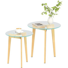 HOMCOM Side Tables Living Room Side Tables 2-Piece Nesting Tables with Tempered Glass Table Top and Steel Frame Small Coffee Tables for Bedroom Transparent