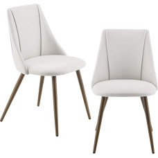 [en.casa] Set of 2 Upholstered Chair Design Dining Room Chairs Textile Beige Office Chairs with Metal Legs in Wood Look Set of 2