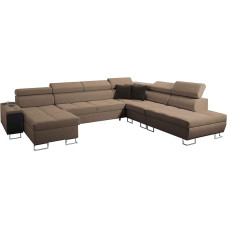 Mirjan24 Domiko X Corner Sofa with Adjustable Headrests, Corner Couch with Sleep Function and Bed Box, USB Connection, Bar Compartment, Socket (Sawana 25 + Sawana 26, Side: Left)