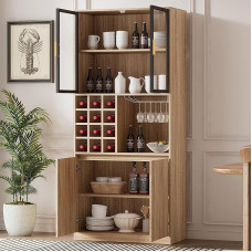 Oxtao Bathroom Cabinet, Spirit Cabinet, Display Cabinet with Glass Doors and Lighting 180 cm (Wood Colour B)