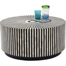 Kare Electra Design Coffee Table, Black/White, 75 cm Diameter, Living Room Table, Side Table, Solid Wood Frame, Handmade, Round, 35 x 75 x 75 cm (H x W x D)