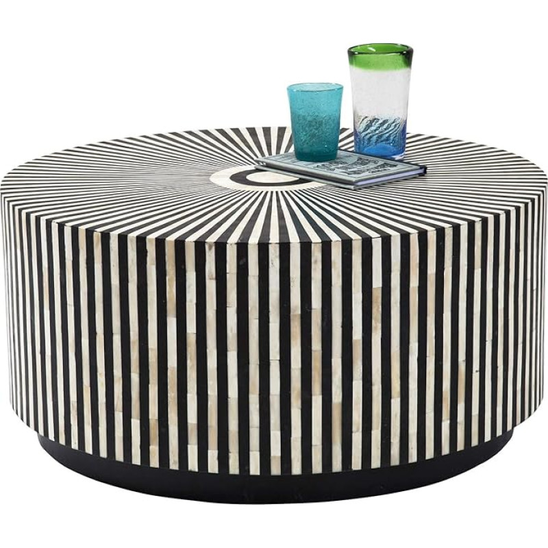 Kare Electra Design Coffee Table, Black/White, 75 cm Diameter, Living Room Table, Side Table, Solid Wood Frame, Handmade, Round, 35 x 75 x 75 cm (H x W x D)
