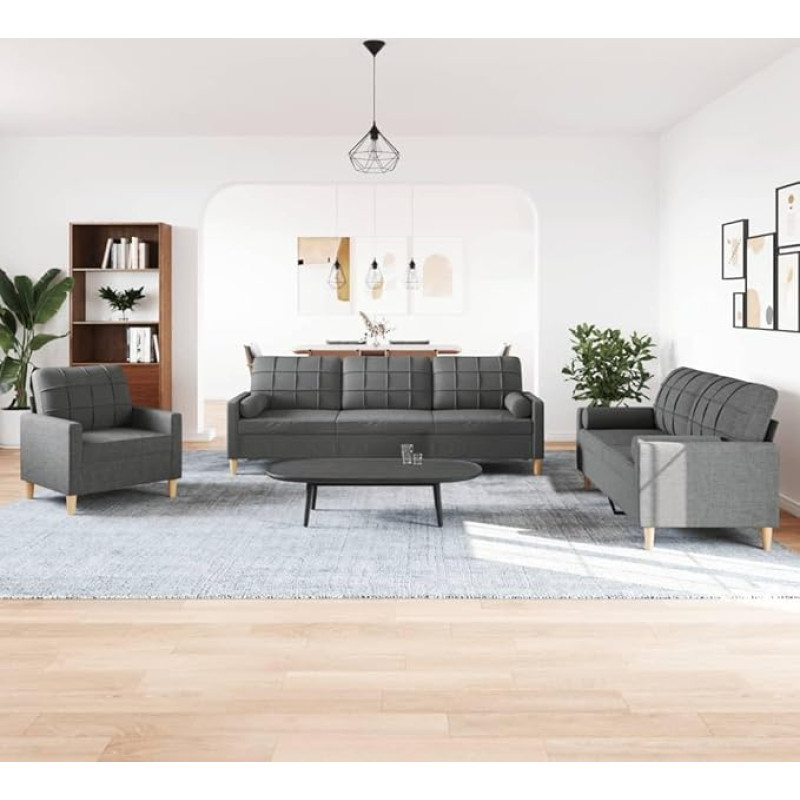 IKAYAA Sofa Set, Sofa Set 3 2 Living Room, Sofa 3 2 1 Set, Couch Set, Futon Set, Living Room Couch Set, Couch 3 2 1 Set, 2 Seater Sofa + 3 Seater + Armchair Dark Grey