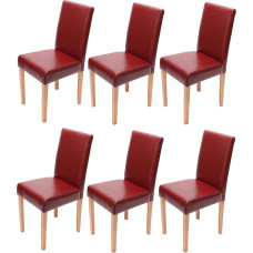 Mendler Littau Set of 6 Dining Chairs / Kitchen Chairs / Leather / Red / Light Legs