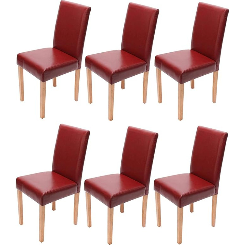 Mendler Littau Set of 6 Dining Chairs / Kitchen Chairs / Leather / Red / Light Legs