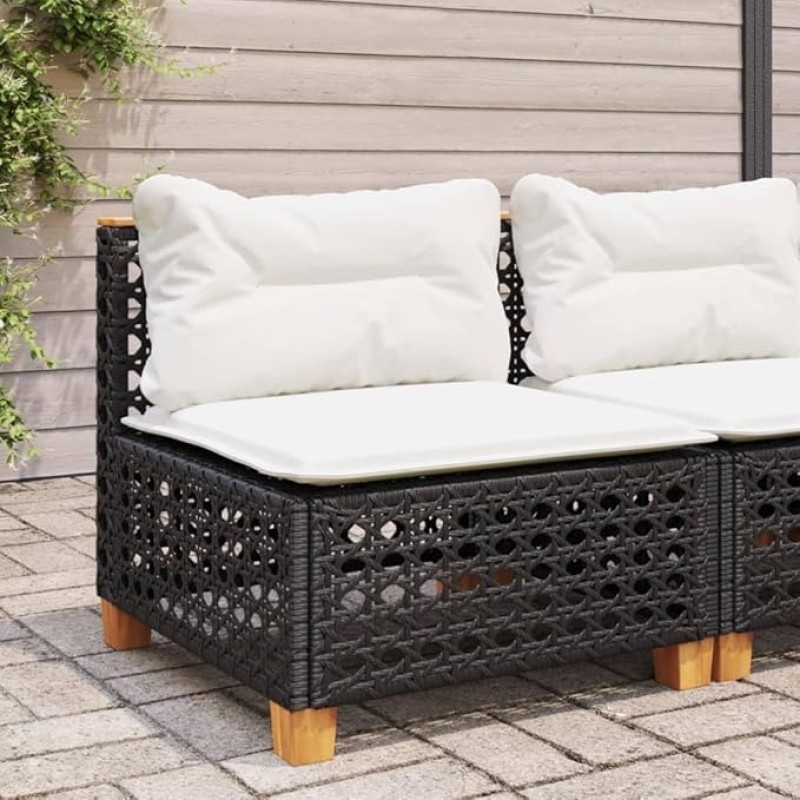 Rantry Garden Sofa without Arms with Black Poly Rattan Cushions Garden Sofa Bed Living Room Couch Sofas for Outdoor Living Room Patio Outdoor