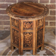 Casa Moro Soumaya Oriental Side Table Diameter 46 cm Round Height 46 cm Made of Mango Solid Wood Brown Hand Carved Handmade Coffee Table Vintage Sofa Table NH09201