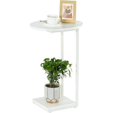 HDANI C-Shaped Small Side Table, Sliding Sofa Table, Oval (White, 40 x 30 x 60 cm)