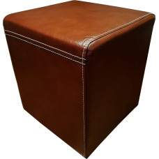 Quattro Meble Antique Brown Genuine Leather Stool 40 x 40 x 45 cm Cowhide Seat Cube Footstool Puff Real Leather with Decorative Stitching
