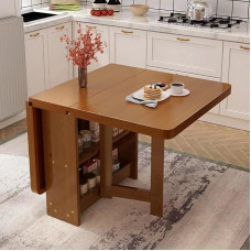 Faltbarer Küchentisch aus massivem Holz – vielseitiger Esstisch und Büro, Schreibtisch mit doppelschichtigem Aufbewahrungsregal, zusammenklappbares Design, unterstützt 400 kg, 3 Formen für