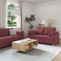 GCHDHAPB 3 Piece Sofa Set with Cushions in Wine Red Fabric