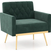 UWSKLAOJDF Samt-Stuhl, Mitte des Jahrhunderts, gepolstertes Sofa mit Knopf, getuftete Rückenlehne, stabile Metallbeine, verstellbare Fußpolster