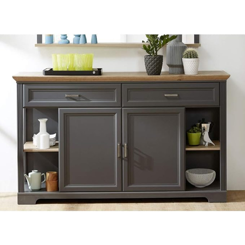 Lomadox Country House Sideboard in Graphite Grey / Artisan Oak Edges Width 171 cm