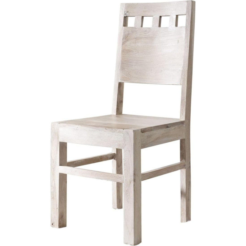 Massivmoebel24.de Nature White Solid Wood Chair #120 White Stone Washed Acacia Wood 45 x 45 x 100 cm with Backrest Wooden Dining Room Chair 1 Piece