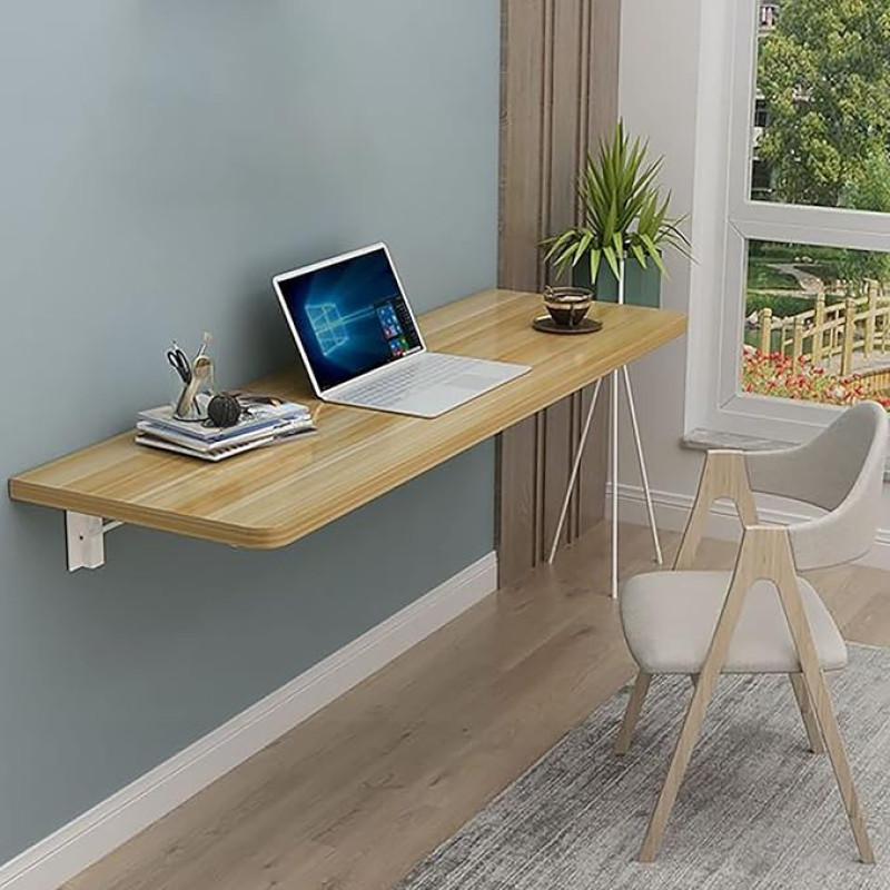 Wall-Mounted Folding Table for Small Spaces Space-Saving Kitchen Desk Versatile Floating Workbench Compact Drop-Down Table Perfect for Home or Office Use.