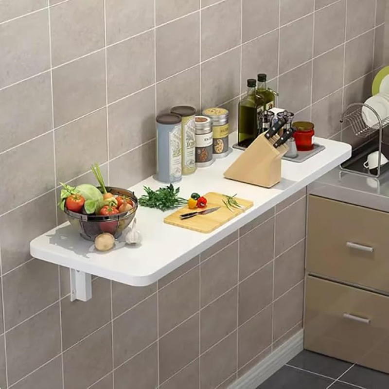 Wall-Mounted Folding Table Space-Saving Wooden Desk for Small Spaces Drop-Leaf Dining Table for Kitchen Sturdy Laundry Folding Table (White 90x30cm/36x12in)