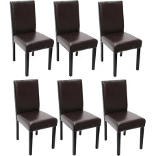 Mendler Littau Set of 6 Dining Chairs / Kitchen Chairs / Leather / Brown / Dark Legs