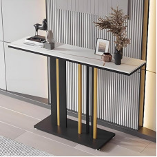YVYKFZD Minimalist Console Table, Narrow Side Table, Sofa Table, Hallway Table with Metal Base, Rectangular Entrance Table for Living Room, Bedroom, Foyer (White A, 100 cm / 39.3 inches)