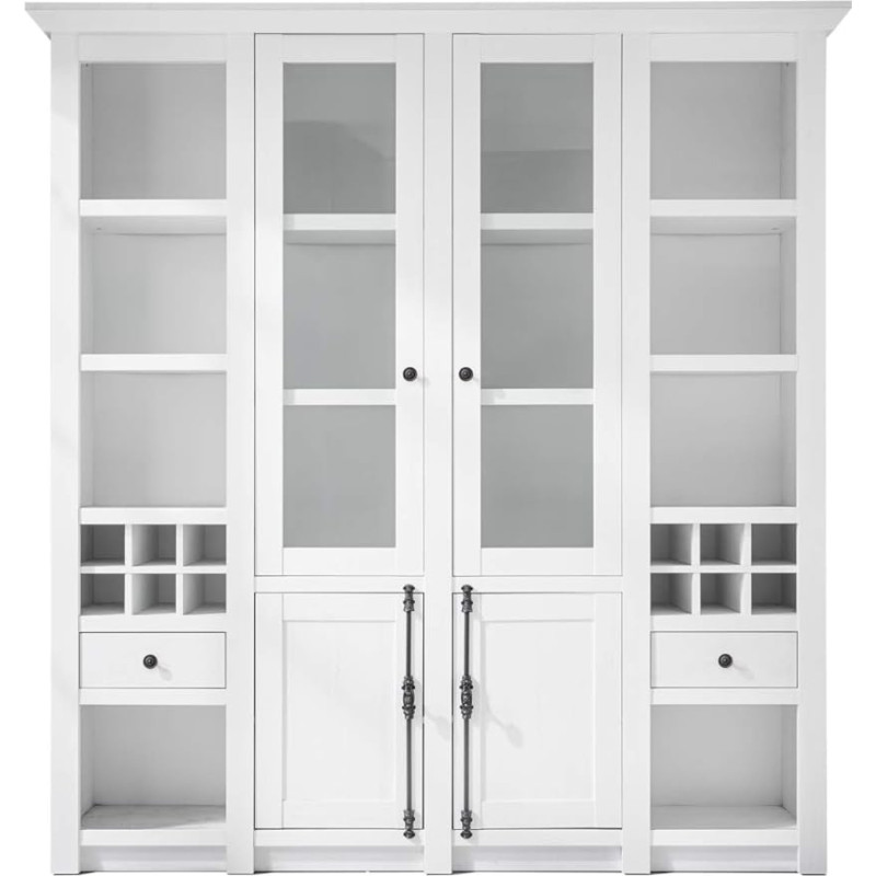 GuenstigEinrichten Buffet Cabinet Country House Style Hooge in Pine White Country House Display Cabinet with Wine Rack 194 x 207 cm