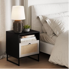 Nathan James Mina Rattan Wood Storage Side Table for Living Room Bedroom 1 Black Oak/Black