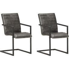 Bussandri Exclusive Cantilever Chair Grey Real Leather Pack of 2