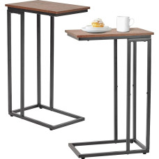 fusehome C-Shaped Side Table for Living Room Bedroom Small Spaces TV Tray Coffee Side Table Laptop Table Bedside Table Rustic Brown and Black 2 Pack