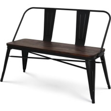 Kosmi - Matt Black Metal Bench with Dark Wood Backrest and Seat - Industrial Style