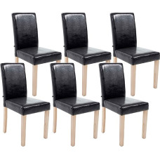 CLP Ina Set of 6 Dining Room Chairs, Faux Leather, Padded, Four Foot Frame Made of Wood, with Backrest, Colour: Black, Frame Colour: Natural
