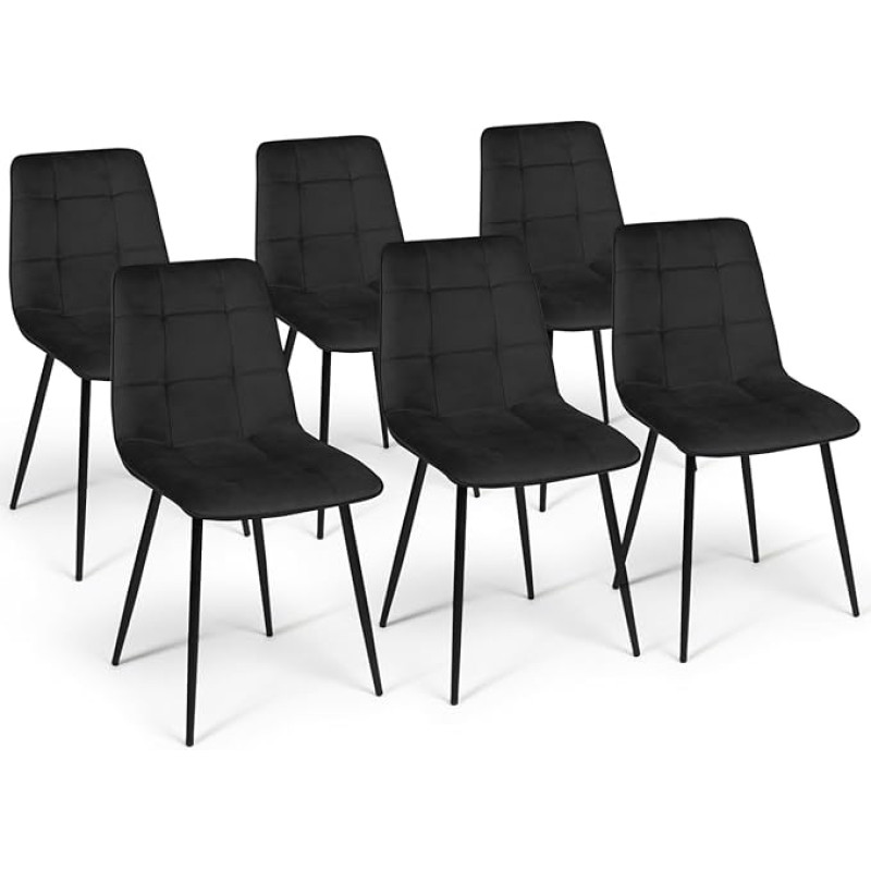 IDMarket Mila Black Velvet Dining Chairs Set of 6